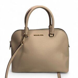 Michael Kors Cindy Large Dome Satchel Oyster Beige Leather Gold-Tone Hardware